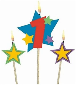 Juego de velas palillo de dientes número 1 estrella 3 piezas | suministros para fiesta decoración de pasteles - Imagen 1 de 6