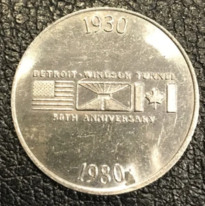 1980 Detroit & Windsor, Canada Tunnel Good For One Fare 50th Anniversary Token - Picture 1 of 2