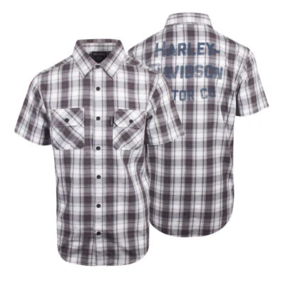 Harley-Davidson Men's Ash Gray White Plaid Amplifier S/S Woven Shirt (S34) - Image 1 of 4