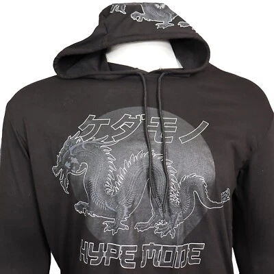 Camiseta con Capucha Dragón Japonés Para Hombre Grande Manga Larga Negra Modo Hype Foto 1 de 4