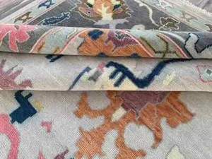 Oushak Rug With Cream & Gray Border Contemporary Living Room Bedroom &home Decor - Picture 1 of 9