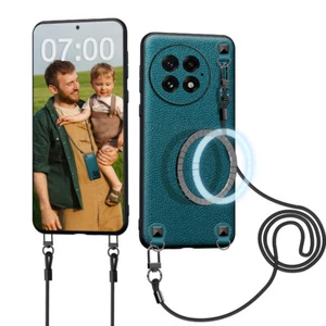 Genuine Leather Magnetic Case for OnePlus Crossbody with Strap Men - Picture 1 of 9