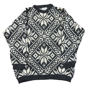 Vintage Benetton Knit Jumper 100% Wool Sweater Beige Grey Womens XL - Picture 1 of 6