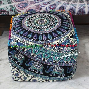 Ottoman Mandala Pouf Cover Cotton Floor Cushion Cover Large Square Case 18" Inch - Picture 1 of 3
