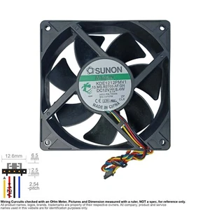 Fan Muffin Cooling DC 12V DC12V 12VDC 120mm 120x120x38 Sunon KDE1212PMV1 0YK550 - Picture 1 of 3