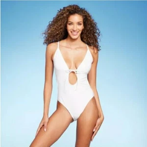 Shade & Shore WHITE One Piece Swimsuit with FRONT Cutout size Small NWT - Picture 1 of 9