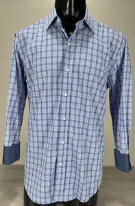 Bristol & Bull Long Sleeve Cotton Dress Shirt 15 15.5 32/33 Plaid Contrast Cuff - Picture 1 of 8