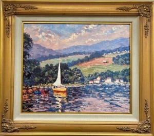 Bill Schmidt "Sunset Sail" handsigniert See Meereslandschaft Impressionist Kunst Neu! - Bild 1 von 4