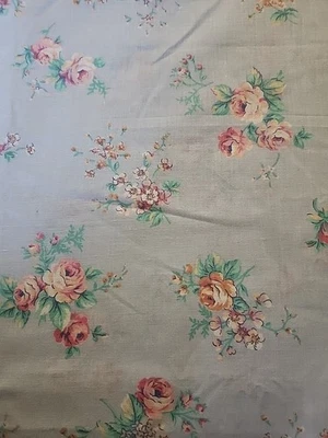 JOAN KESSLER Roses On Light BLUE Vintage FABRIC by The YARD - Image 1 of 4