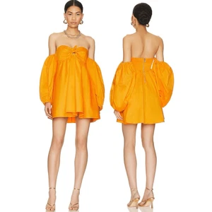 Nuevo con etiquetas Mini Vestido For Love & Lemons Lucia Fuera del Hombro Corbata Frontal Naranja Pequeño - Imagen 1 de 11