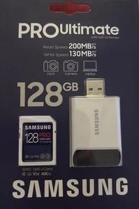 128GB Samsung PRO Ultimate UHS-I SDXC Memory Card U3 V30 200MB/s (MB-SY128S) USB - Picture 1 of 2
