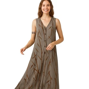 New Options by Kate Geddes Rayon Long Tunic Top Duster Side Slits Bamboo Print M - Picture 1 of 8