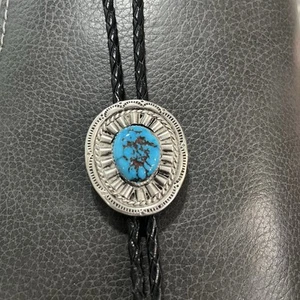 Corbata Bolo de piedra turquesa natural de plata de ley firmada - Imagen 1 de 4