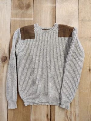 ALLSAINTS WOODVILLE CREW JUMPER SMALL OATMEAL CHUNKY KNIT LAMBSWOOL PATCH MENS - Image 1 of 4