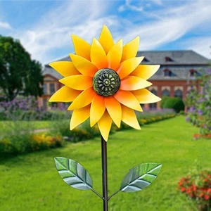 Sunflower Wind Spinner Outdoor, Metal Wind Sculptures with Stake, Outdoor Win... - Picture 1 of 8