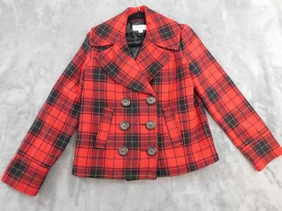 Chaqueta Merona Peacoat Mujer Pequeña Roja Negra A Cuadros Y2K Años 90 Academia Lana Preppy Foto 1 de 4