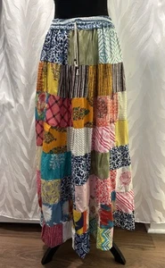 Henna Patchwork elastischer Tunnelzug Taille langer Maxi gefütterter Rock One Size - Bild 1 von 8
