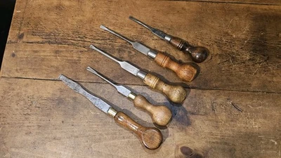 5 vintage Screwdrivers. Slotted Heads. Marples, Sorby Etc. Made in England. - Image 1 of 4