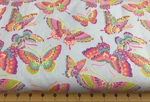 Colorful Butterflies on Blue Flannel Fabric Sold By The Yard #2004 - Picture 1 of 1