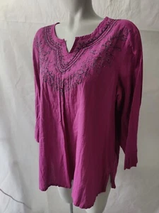 Studio Works Purple Embroidered Bodice V Neck Pullover Blouse Top Size L - Picture 1 of 8