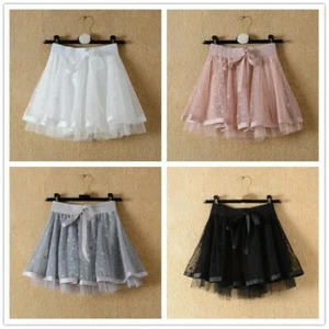 Lady Lace Mesh Skirt Pleated Mini Underskirt Culotte Half Slip Tutu Frill Casual - Picture 1 of 12