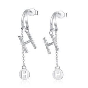 18K White Gold Finish GRA Moissanite Women's H Letter Drop Dangle Earrings Gift - Picture 1 of 8