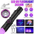 Zoomable UV Light LED Flashlight 365nm Blacklight Inspect Torch USB Rechargeable