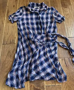 Hayden Los Angeles kariertes blau orange asymmetrisches geknöpftes Damenkleid Größe M - Bild 1 von 3