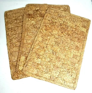 Set of 3 Vintage Placemats BOHO Tikki Woven Straw Rectangular - Picture 1 of 8