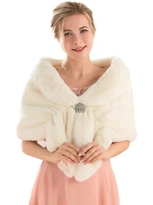 Bride Wedding Faux Fur Shawl Wrap Bridal Fur Scarf Fur Wraps and Shawls for W... - Picture 1 of 7