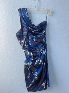 EMILIO PUCCI Blue & Black  Abstract-Print One Shoulder Mini Dress Size 4 - Picture 1 of 11