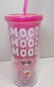 Cheer Bear Care Bears 20oz Plastic Tumbler MOOD Wit Lid & Straw Pink - Picture 1 of 5