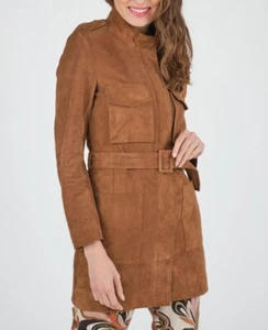 Womens Brown Suede Leather Trench Coat Size S M L XL XXL 3XL Custom Made - Picture 1 of 7