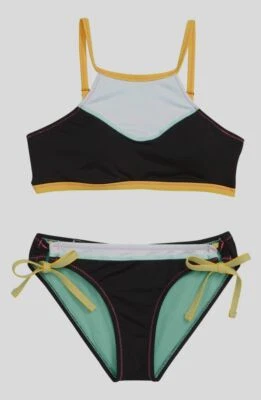 $43 Hobie Kid's Girl's Black Color-Block Stitched Halter Bikini Swim Set Size 7 - Image 1 of 2