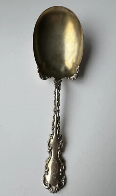 Louis XV by Whiting Gorham Sterling Silver Berry Spoon Gold Washed 9’ Mono - Image 1 of 4