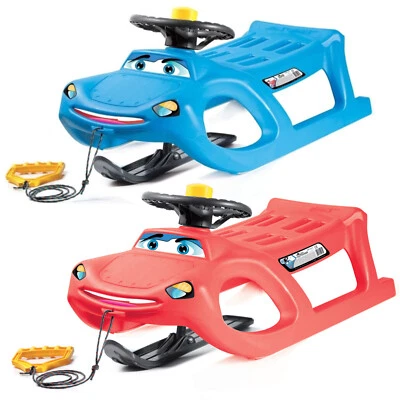 Kinder Rennschlitten Schlitten Lenkrad 50 kg Stahlkufen Hupenseil sicher 2 Farben - Bild 1 von 4