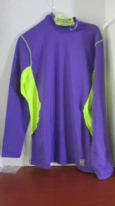 NIKE PRO COMBAT Purple & Green DRI FIT MAX HYPERWARM LS FITTED SHIRT ~Mens Large - Picture 1 of 6