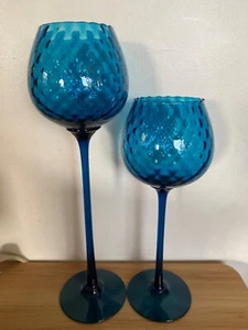 Mid Century Empoli Glass Italy Long Stemmed Optic Teal Green Quilted Goblets - Picture 1 of 1