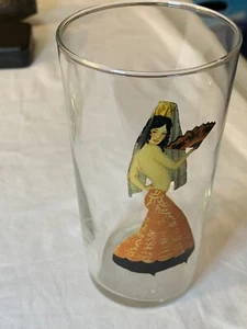 Vintage sexy spanische Tänzerin Peek-A-Boo Rückseite handbemalt Trinkglas Akt - Bild 1 von 3