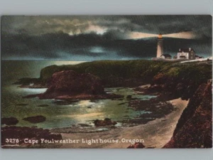 1910 MITCHELL CO #3278 POSTCARD CAPE FOULWEATHER LIGHTHOUSE, ORE RARE NIGHT VIEW - Picture 1 of 2