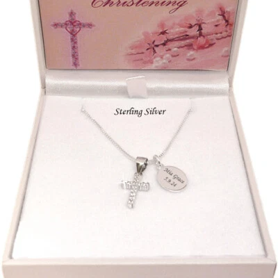 Collar De Plata Con Cristales Personalizado, Regalo De Bautizo Grabado Para Niña - Imagen 1 de 4