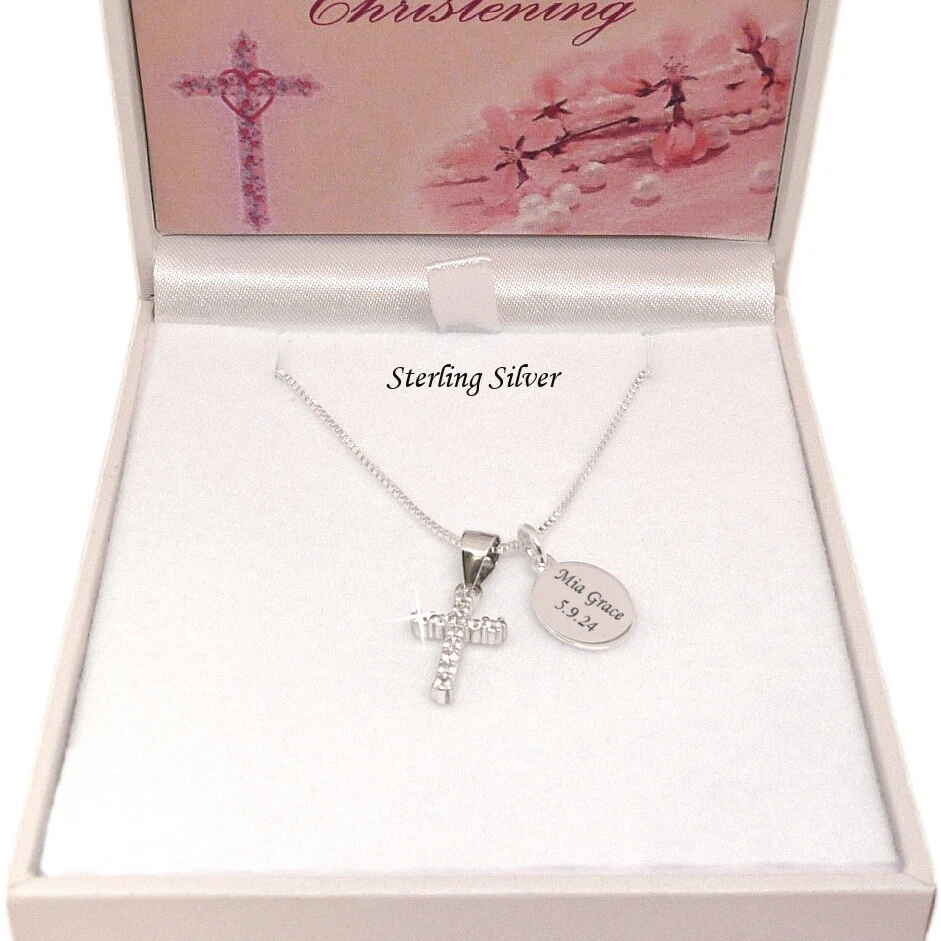 Collar De Plata Con Cristales Personalizado, Regalo De Bautizo Grabado Para Niña - Imagen 1 de 4