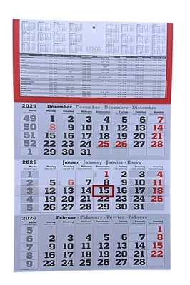Gefaltet 3 Monats Wandkalender 2026 inkl. Ferien Dreimonatskalender - Bild 1 von 4
