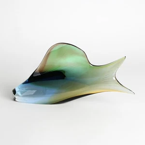 Statua in vetro ceco pesce Czech glass Rozinek & Honzik Boho EXBOR blu verde - Foto 1 di 8