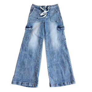 Risen Jeans Los Angeles Wide Leg Cargo Jeans Size 13/31 Light Wash RDP5300 Y2K - Picture 1 of 10