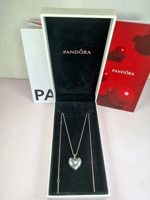 Genuino Pandora RARO Corazón Medallón Clásico Cadena Collar 90cm, S925 ALE, En Caja  Foto 1 de 4
