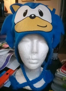 Sega Sonic The Hedgehog Face Head Knit Laplander Beanie Hat Blue - Picture 1 of 11