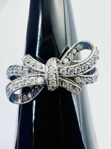 SW 925 Sterling Silver Cubic Zirconia Ribbon Bow Ring Size 6 Stamped SW925DGCZ - Picture 1 of 13