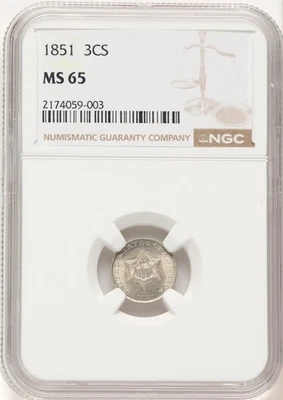 1851 3CS Three Cent Silver NGC MS65 - Image 1 of 2