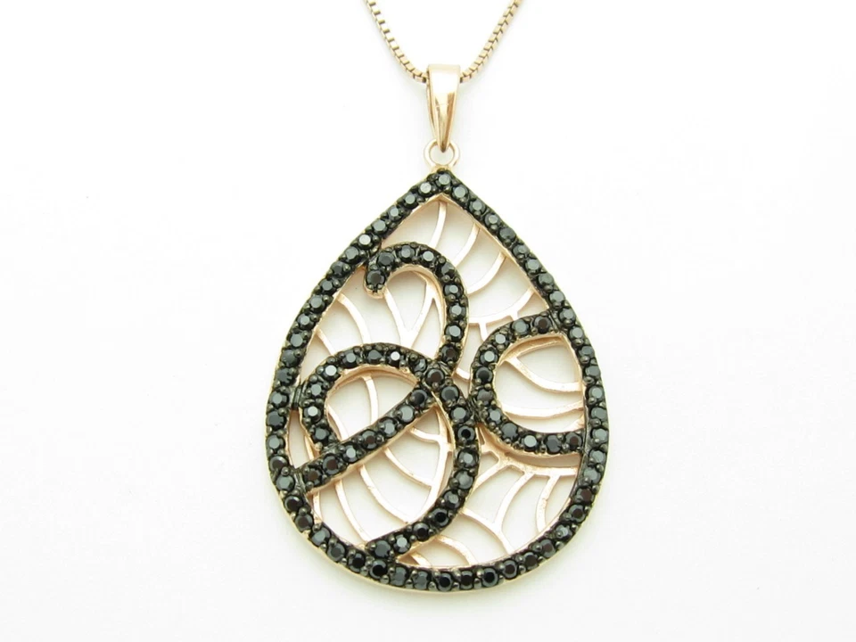 COLLAR GOTA LÁGRIMA ORO ROSA PLATA DIAMANTE CONJUNTO ZAFIRO NEGRO ÚNICO VINTAGE Foto 1 de 1